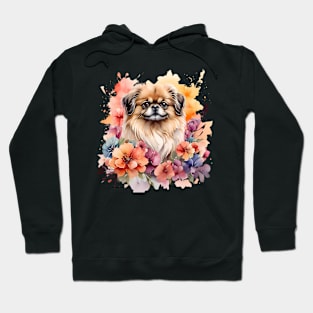 A pekingese decorated with beautiful watercolor flowers Hoodie